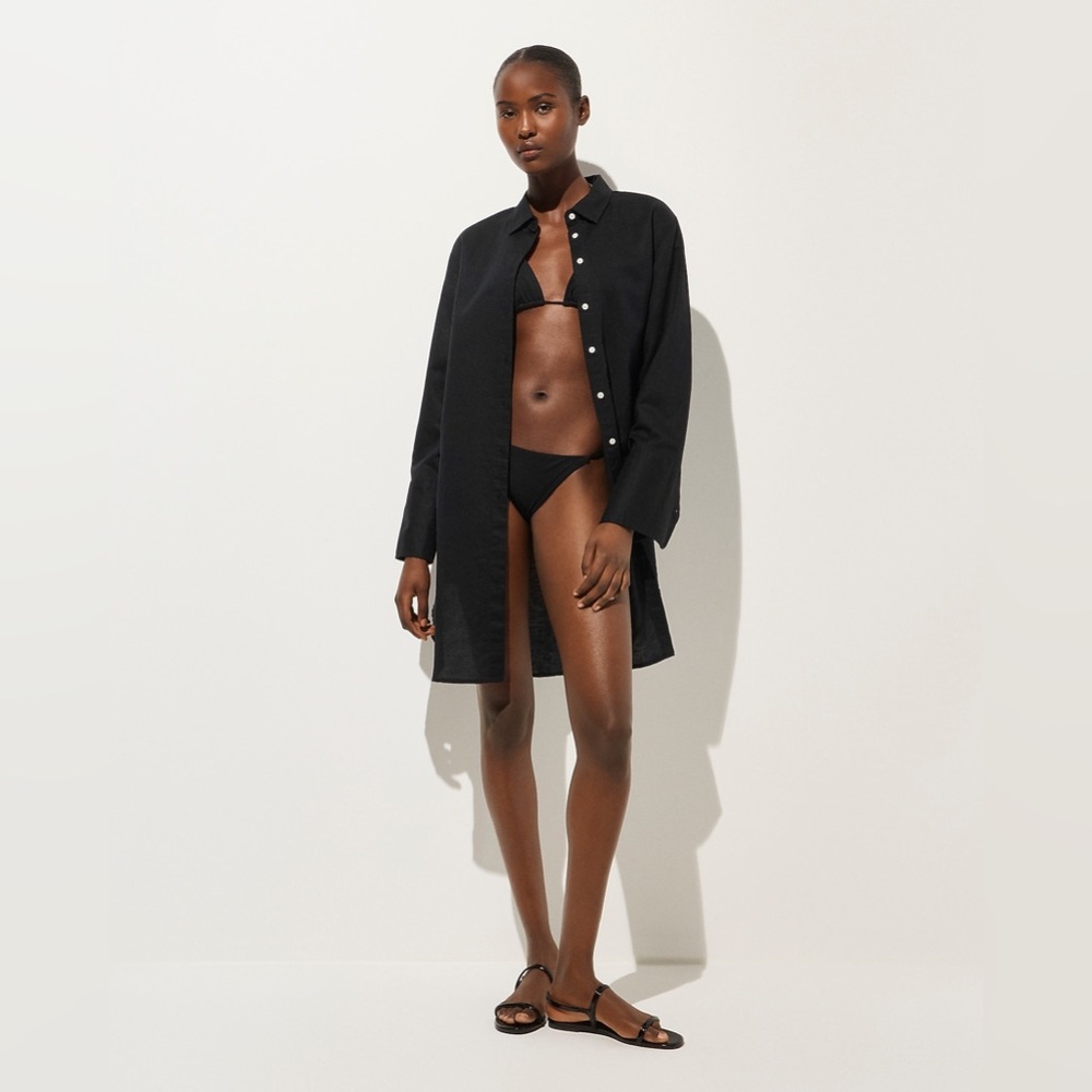 NWT J.Crew Relaxed-fit beach shirt in linen-cotton blend swim cover up SzS black
